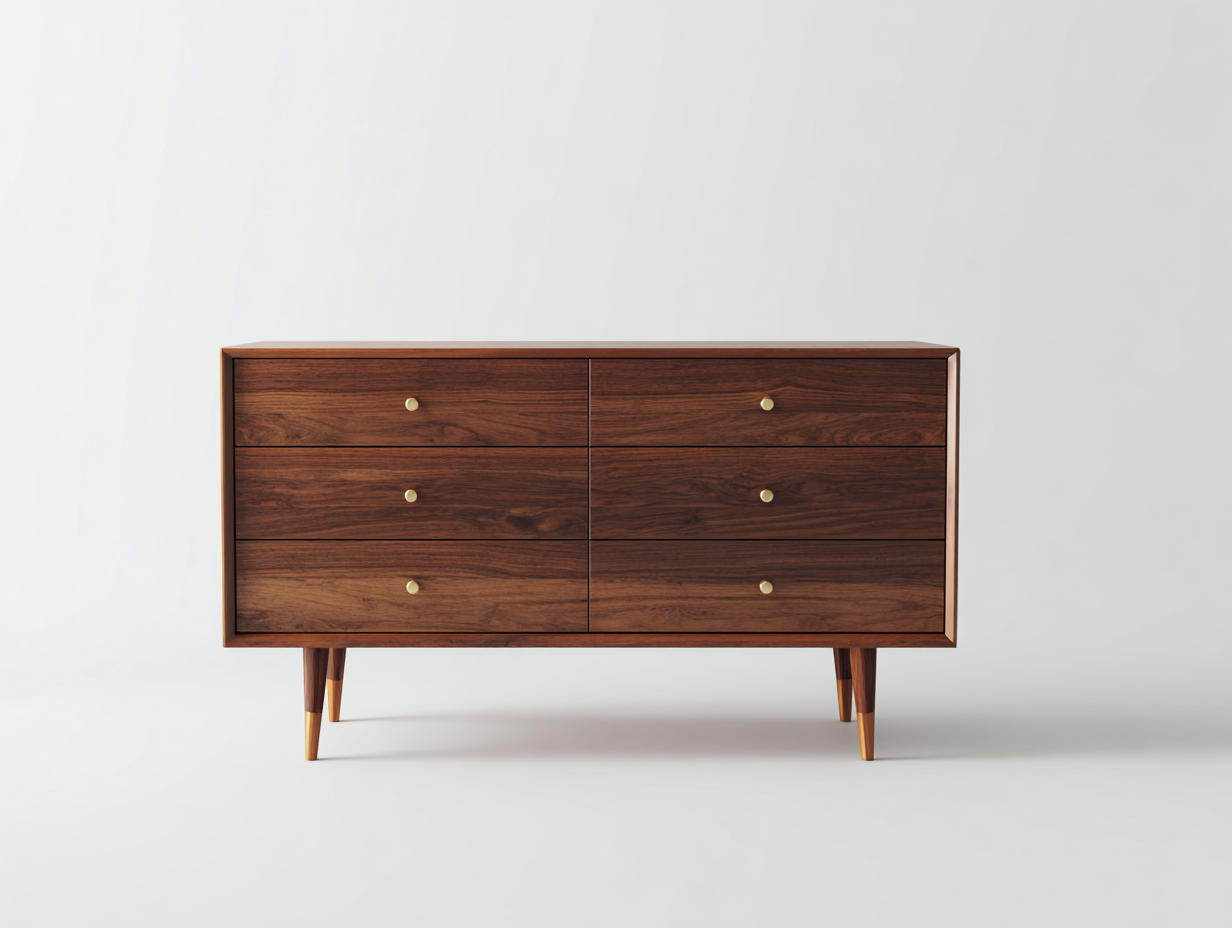 Cassettiera-Legno-Metallo-144 x 43 x 78 cm-Marrone-Oro-Design metà secolo-Momozihome