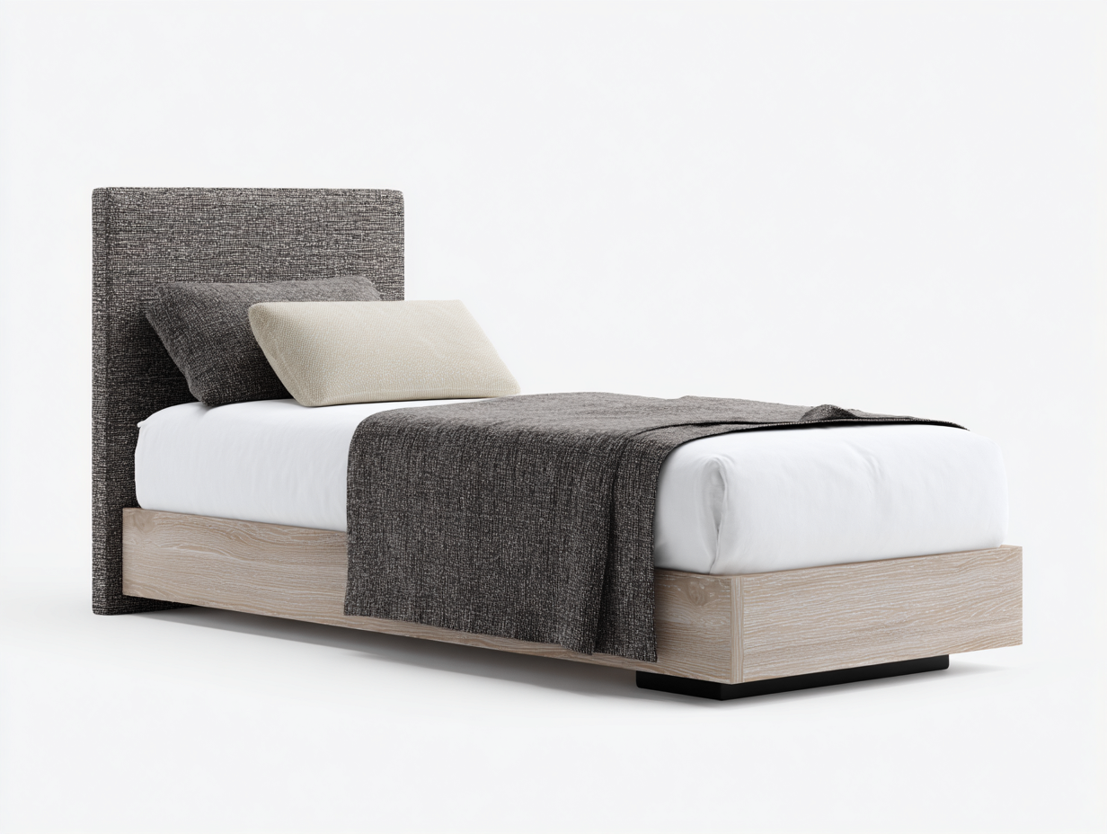 Letto singolo - Legno composito-Tessuto - 205x98x110 cm - Rovere chiaro-Grigio scuro-Nero - moderno imbottito-Momozihome