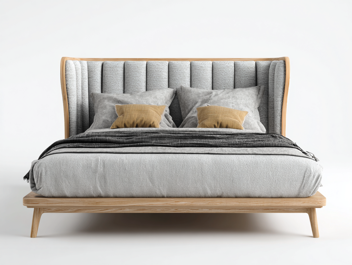 Letto matrimoniale - legno-tessuto - 216x186x118 cm - rovere naturale-grigio chiaro - moderno-Momozihome
