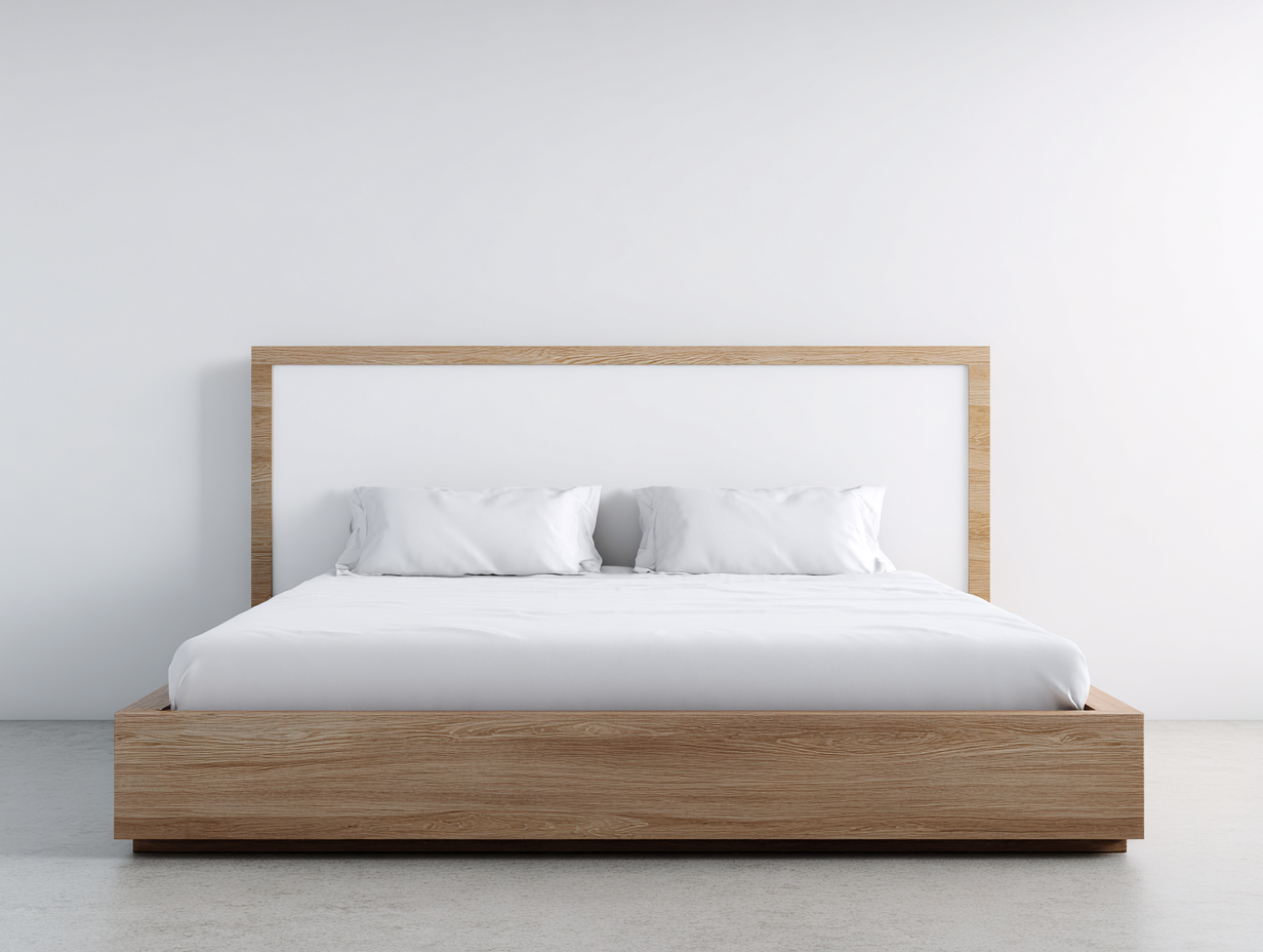 Letto matrimoniale - legno-pelle sintetica - 220x200x118 cm - rovere naturale-bianco - moderno-Momozihome