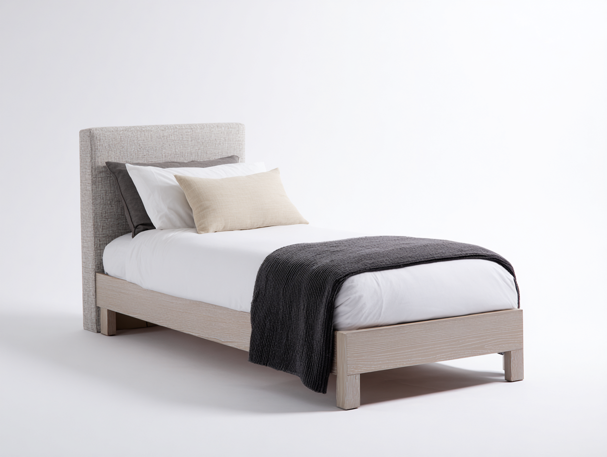 Letto singolo - Legno composito-Tessuto - 204x98x106 cm - Rovere chiaro-Grigio chiaro - moderno imbottito-Momozihome