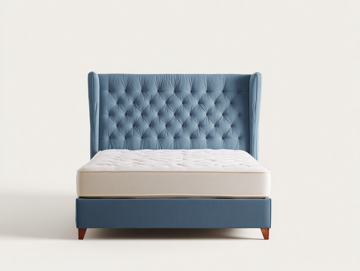 Letto matrimoniale-Tessuto-Legno-Metallo-218 x 168 x 112 cm-Blu-Design moderno-Momozihome