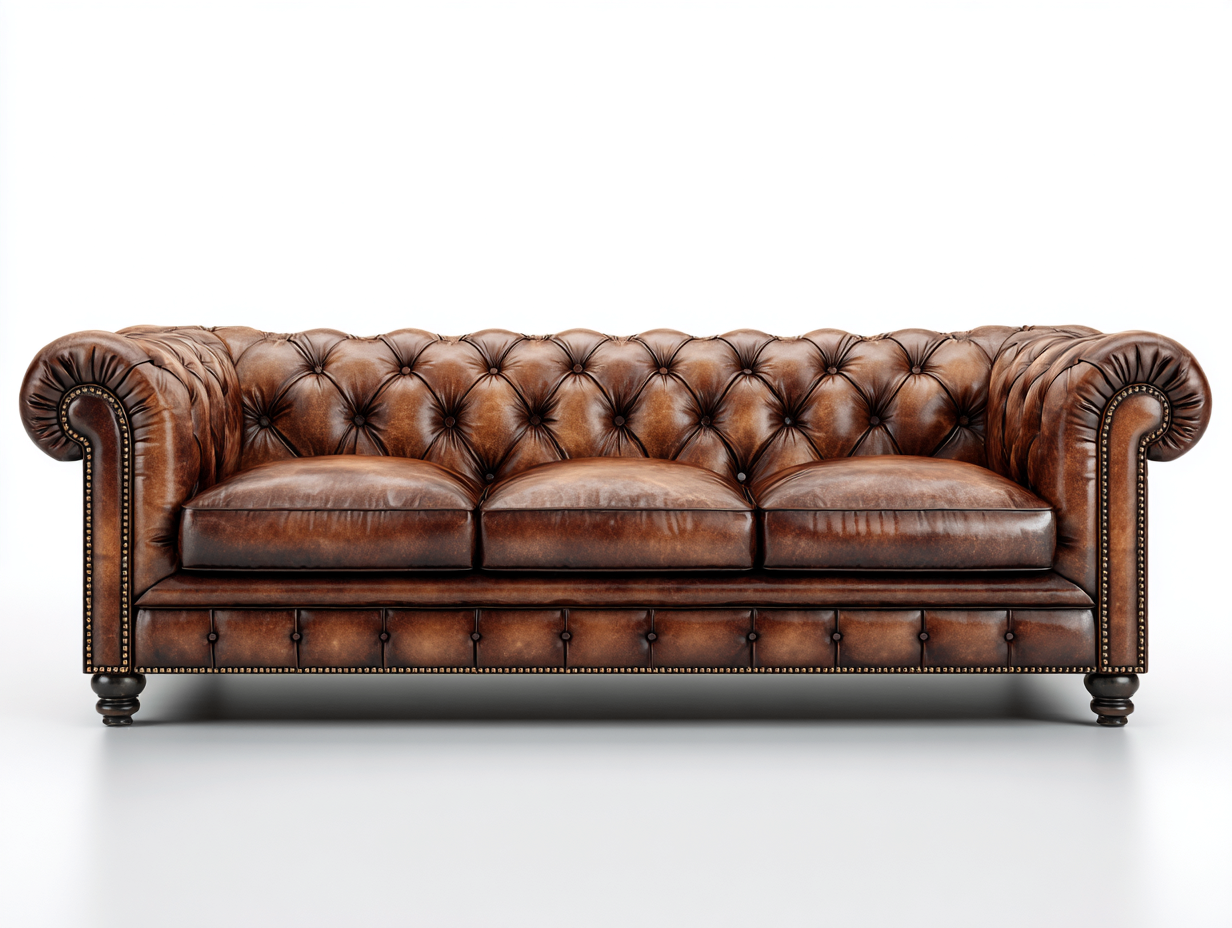 Sofás 3 plazas tapizados efecto piel envejecida 232x96x78 cm marrón vintage para salón - capitoné Chesterfield - diseño elegante-Sarasohaus