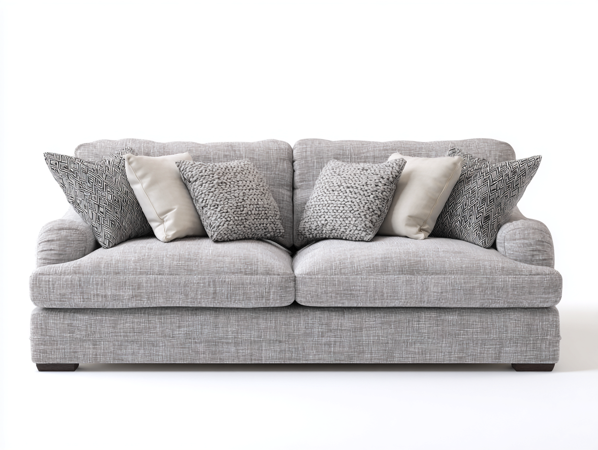 Sofás 3 plazas de tela 220x92x86 cm gris y marrón para salón - diseño clásico con brazos redondeados-Sarasohaus