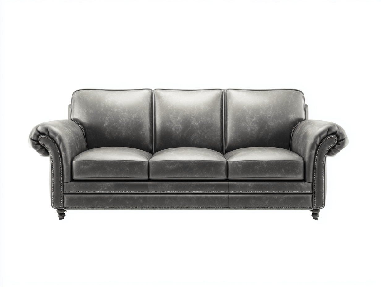 Sofás 3 plazas tapizado en piel 205x88x82 cm - gris oscuro - diseño clásico para salón-Sarasohaus