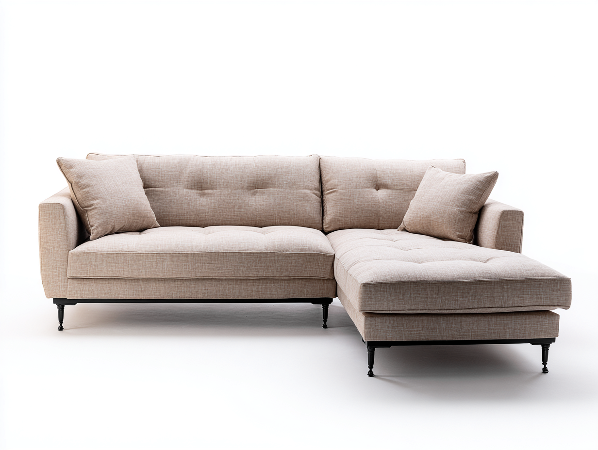 Sofás de esquina de tela 245x165x82 cm - Beige - Diseño clásico para salón-Sarasohaus