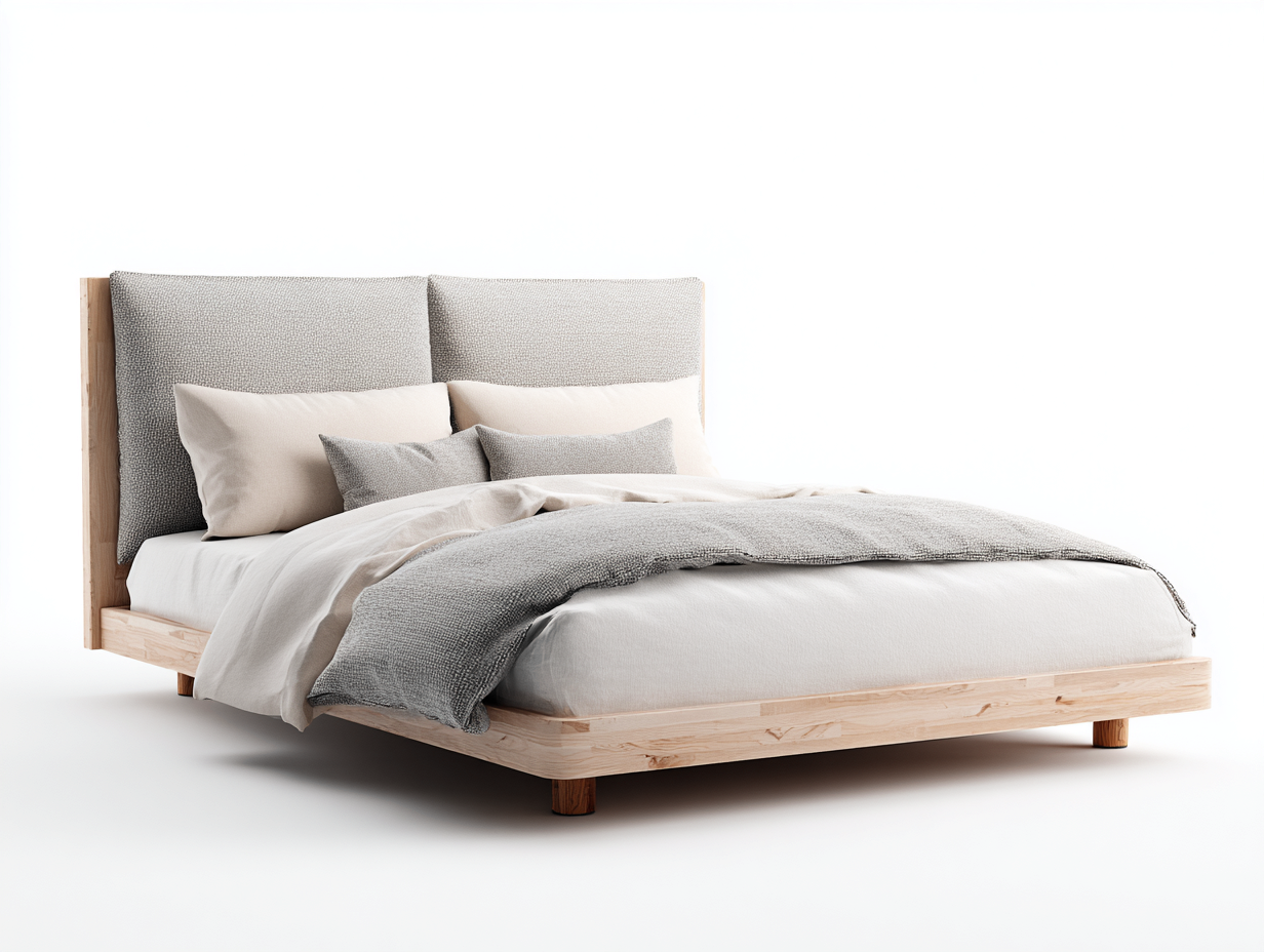 Camas dobles de madera y tela 210x170x110 cm beige claro-gris claro para dormitorio - Diseño moderno-Sarasohaus