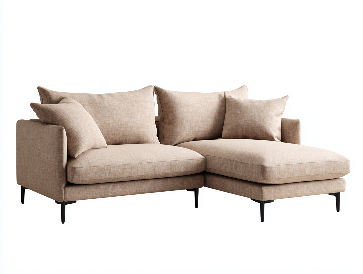 Sofás de esquina sofá chaise longue tapizado en tela 230x150x85 cm beige - patas metálicas - estilo moderno-Sarasohaus