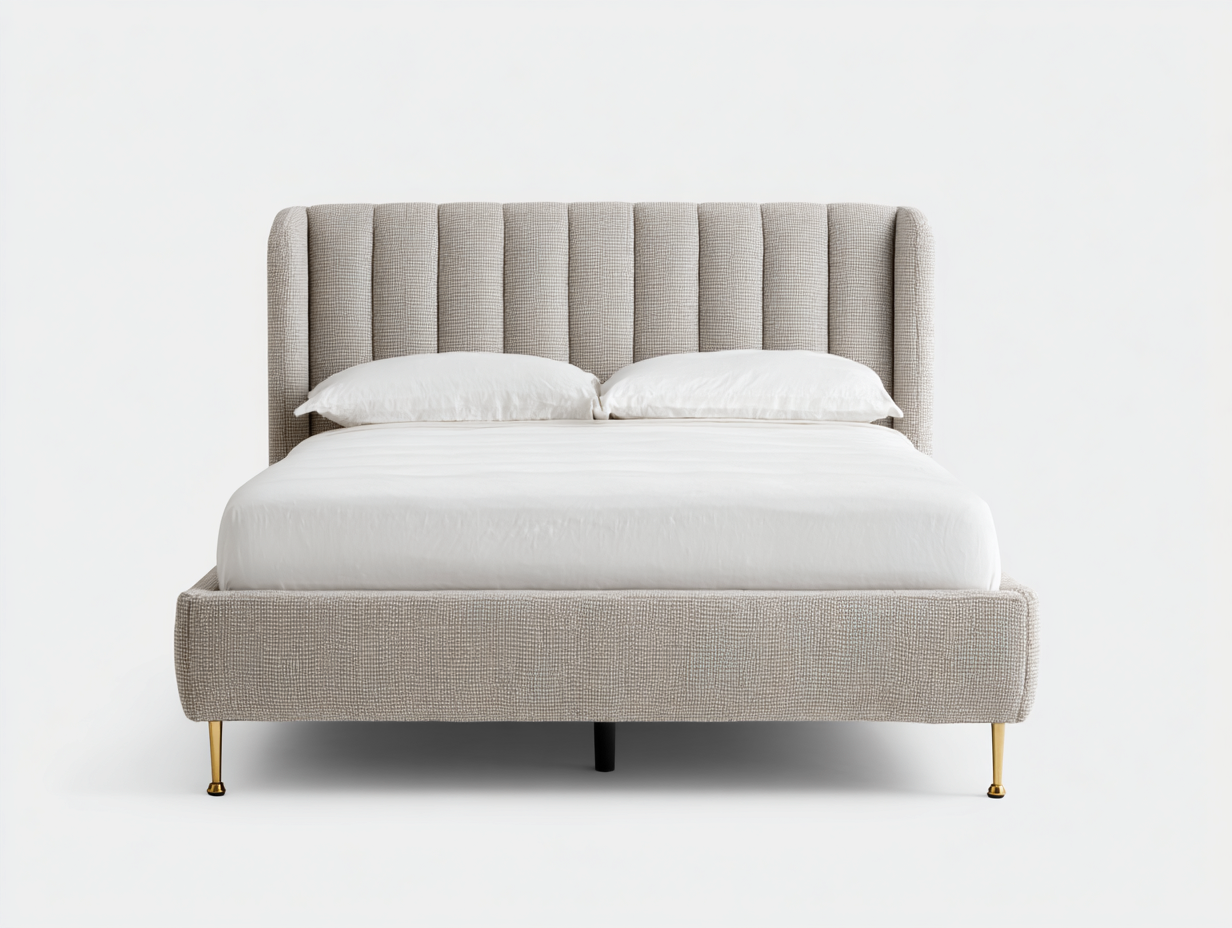 Camas dobles tapizadas de tela 208x156x118 cm beige para dormitorio - diseño elegante-Sarasohaus