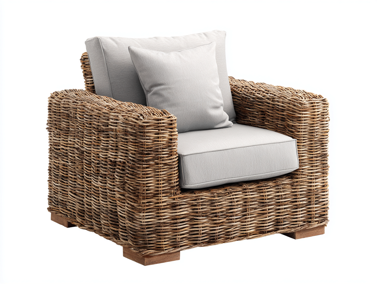Sillón de ratán 90x86x80 cm para salón - marrón-gris claro - diseño natural con apoyabrazos-Sarasohaus