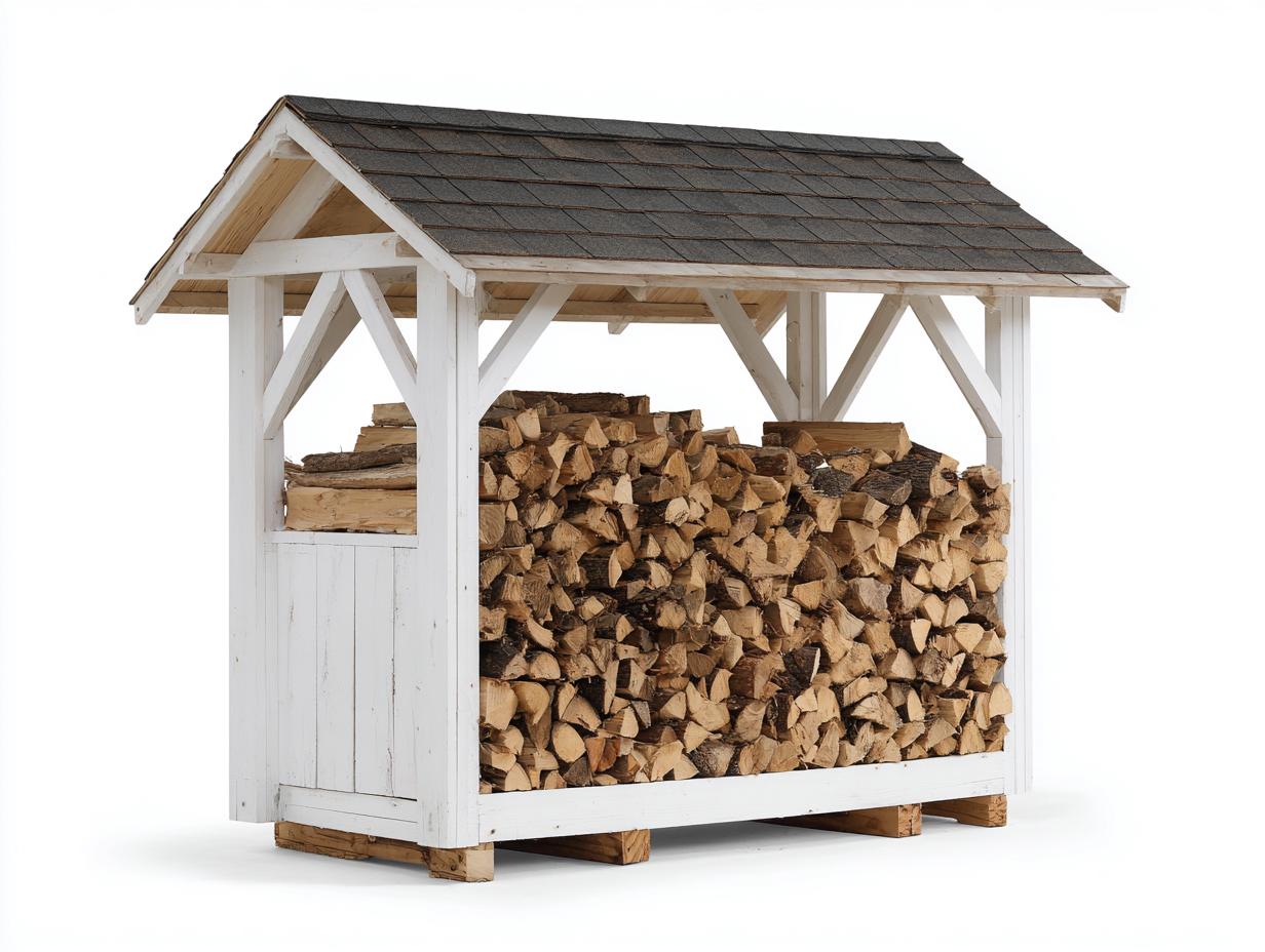 Kaminholzregal Massivholz 210x85x195 cm - Weiß-Grau - Überdachtes Outdoor Design mit Seitenfach-Tavoraiahome