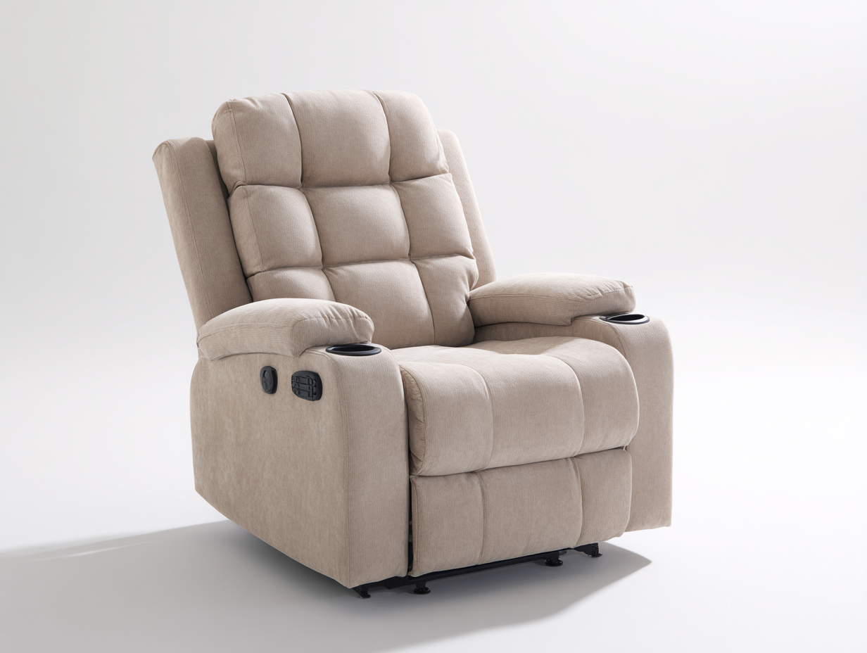 Liegesessel 98x94x108 cm - Stoffbezug in Beige - moderner Relaxsessel mit Becherhaltern-Tavoraiahome