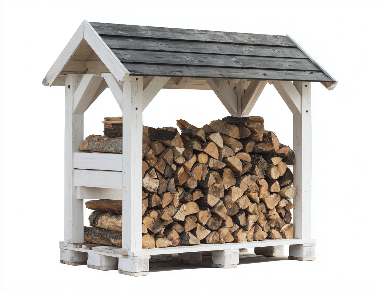 Kaminholzregal aus Holz 180x55x165 cm - Weiß-Grau - mit Satteldach-Tavoraiahome