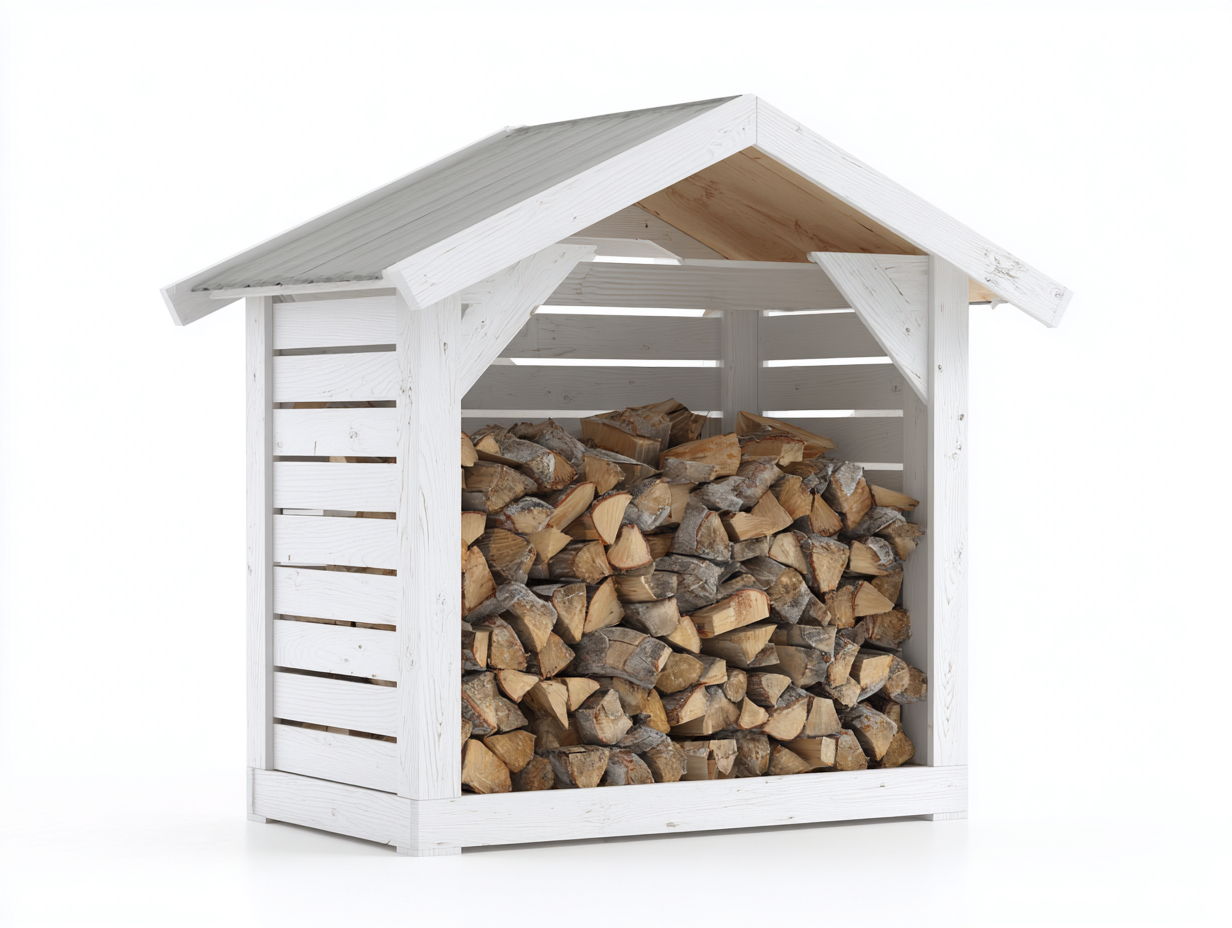 Kaminholzregal 150x55x170 cm - weißes Holz für Außenbereich - überdachter Landhausstil-Tavoraiahome