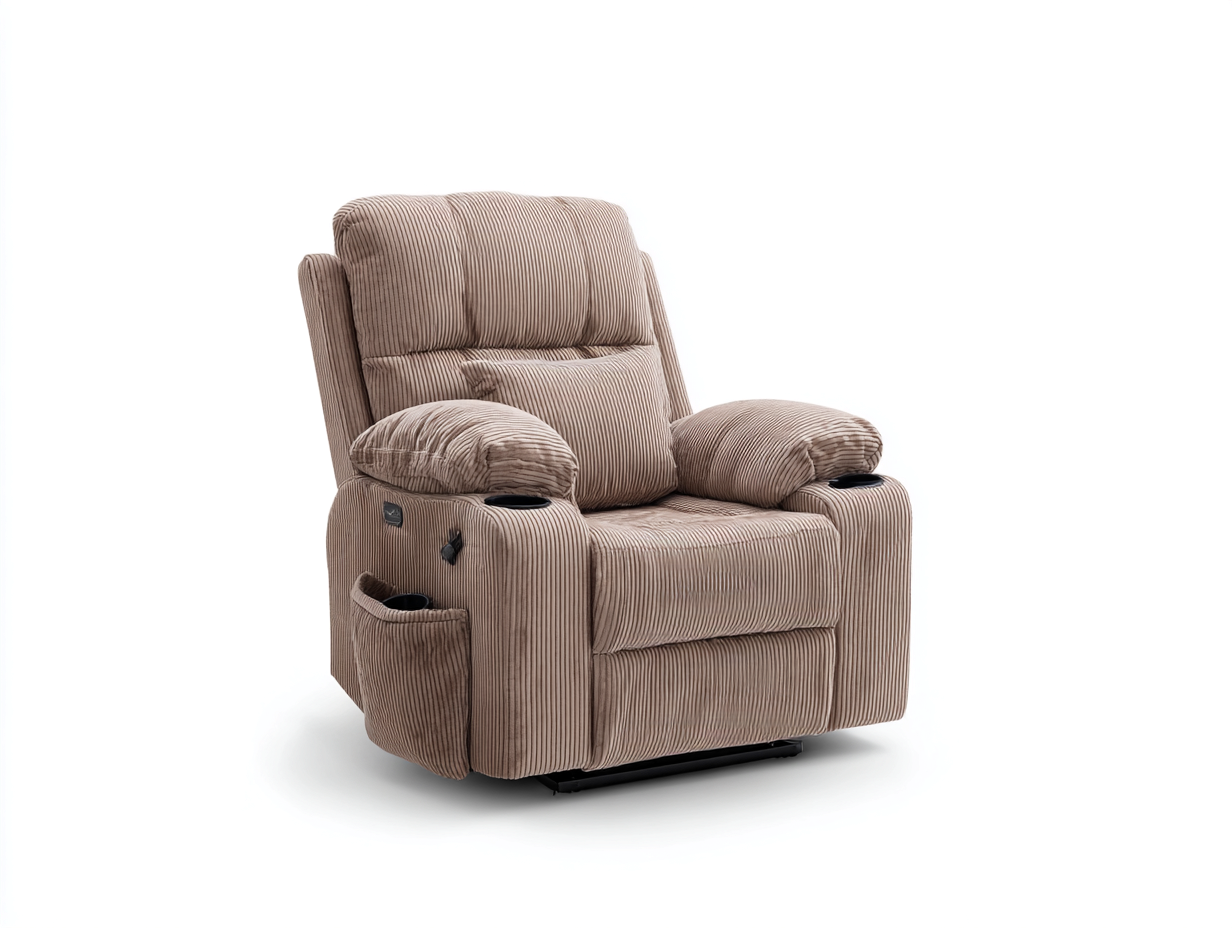 Liegesessel 100x95x108 cm - Cordstoff in Taupe - moderner Relaxsessel mit Becherhaltern-Tavoraiahome