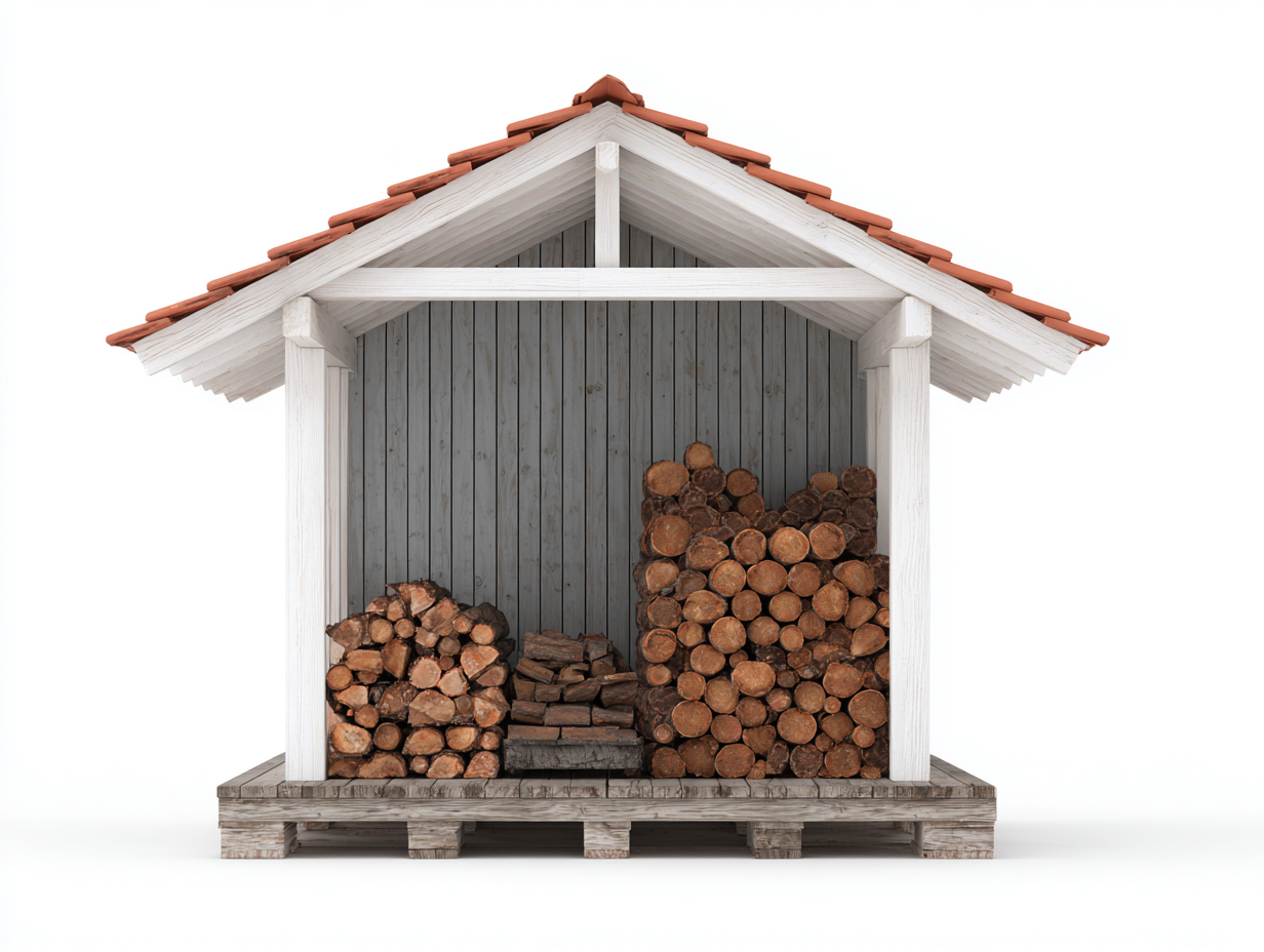Kaminholzregal aus Holz 220x75x210 cm - Weiß-Terrakotta - mit Satteldach-Tavoraiahome