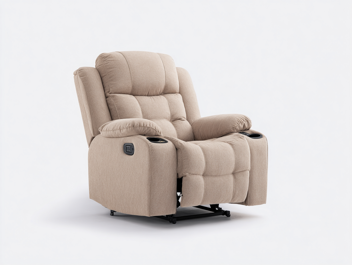 Liegesessel 94x92x105 cm - Stoff in Beige für Wohnzimmer - verstellbar mit Getränkehalter-Tavoraiahome