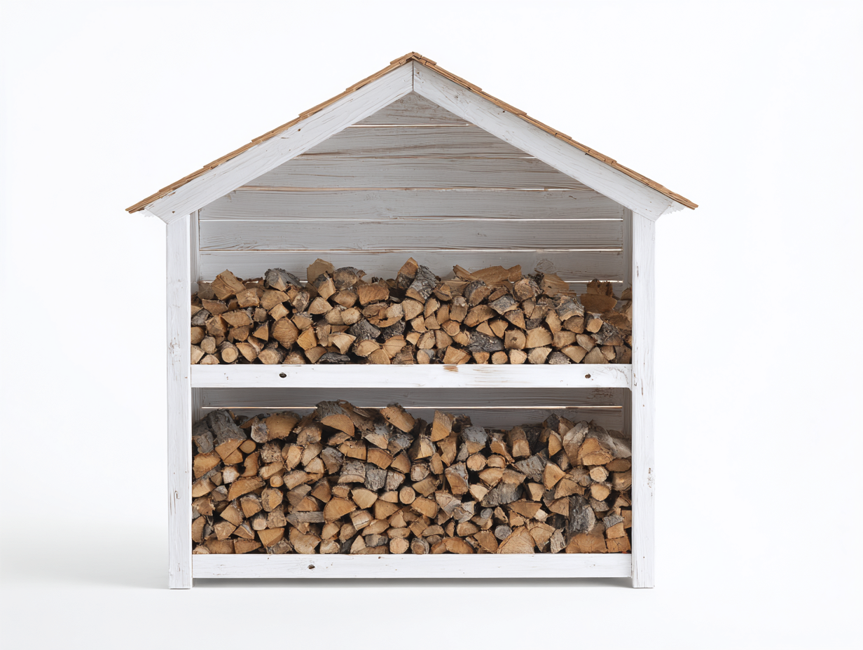Kaminholzregal aus Holz 170x45x180 cm - Weiß-Natur - mit Satteldach-Tavoraiahome
