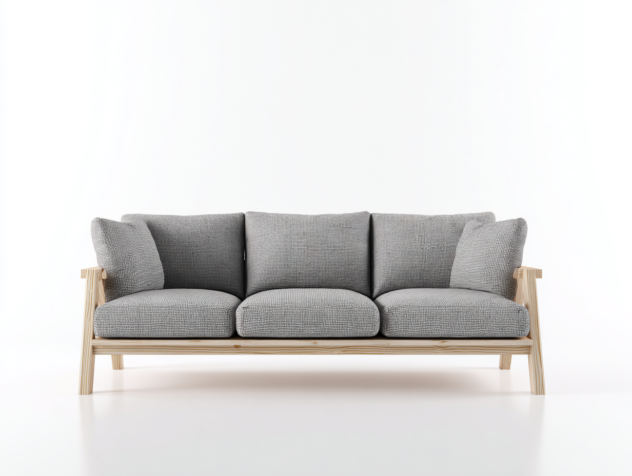 3 Sitzer Sofas Holzrahmen 205x78x82 cm - Grau-Natur - Modernes Design-Vitiospace