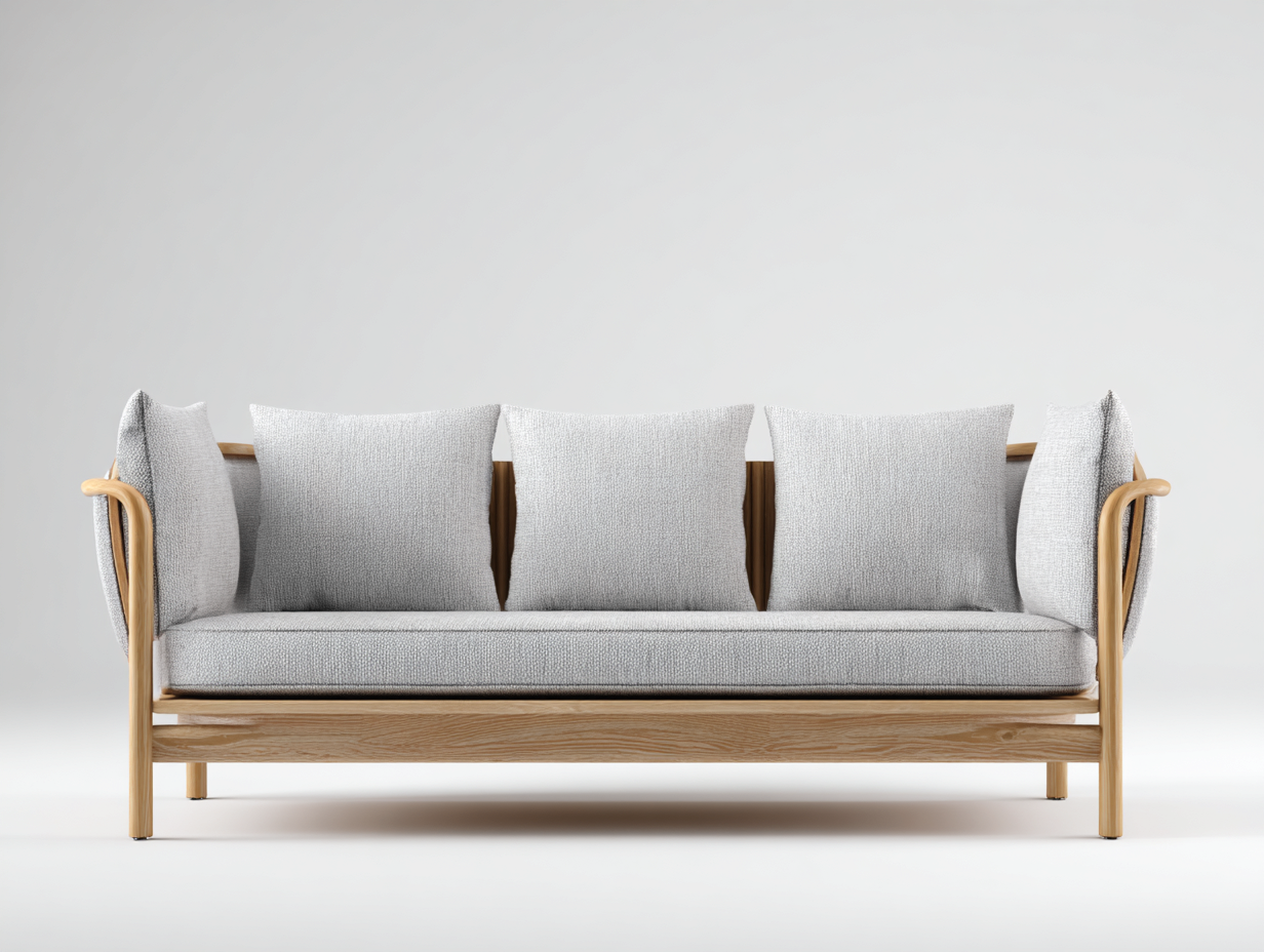 3 Sitzer Sofas Stoff 218x86x80 cm - Hellgrau-Naturholz - Skandinavisches Design-Vitiospace