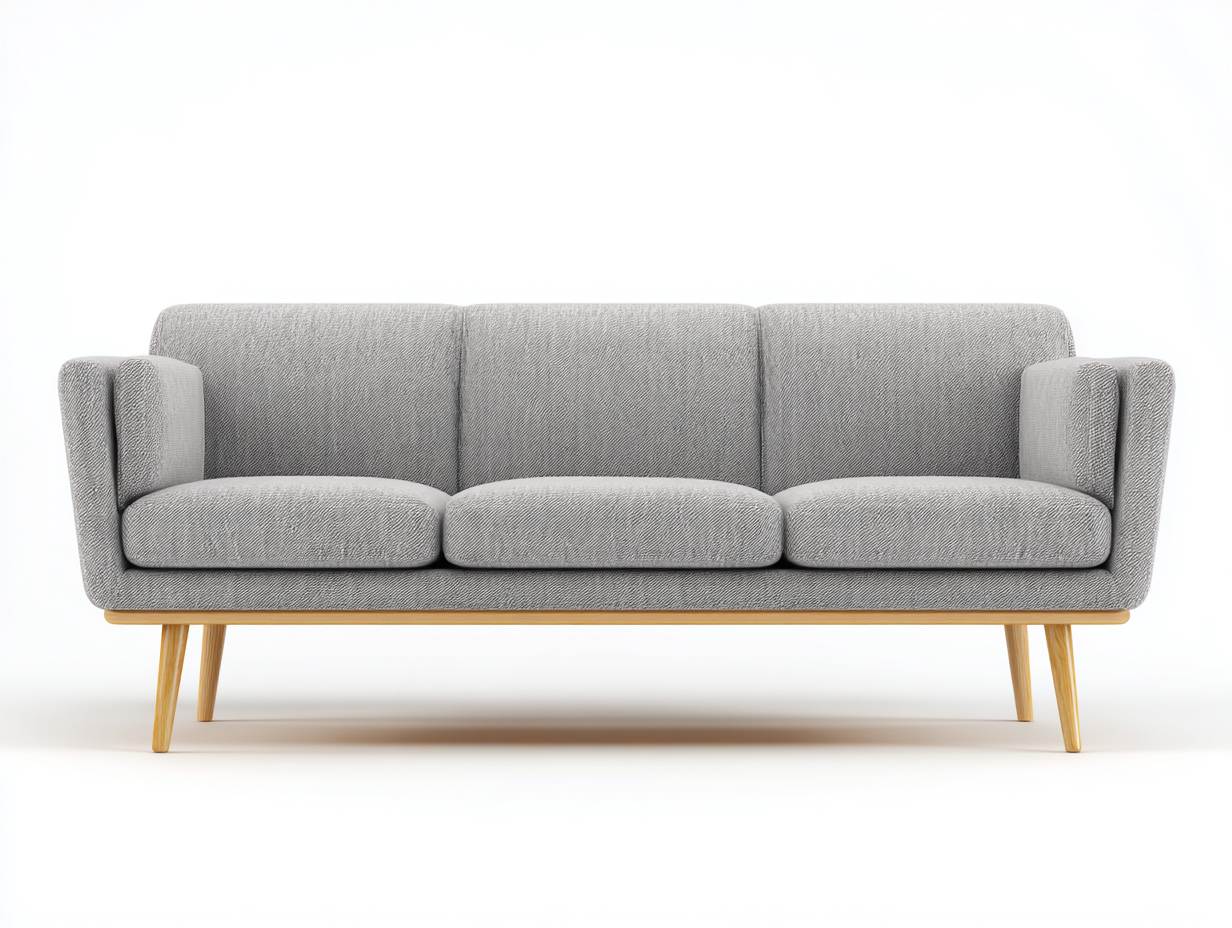 3 Sitzer Sofas aus Stoff und Holz 225x86x80 cm - Grau-Natur - modernes Design-Vitiospace