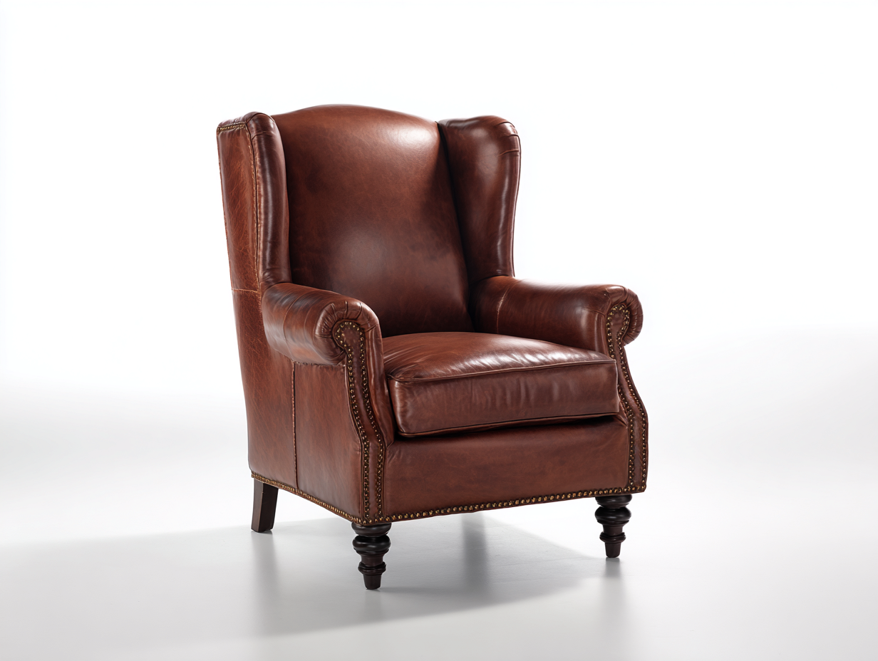 Ohrensessel Echtleder 86 x 82 x 112 cm - Braun - klassischer Wohnzimmersessel-Vitiospace