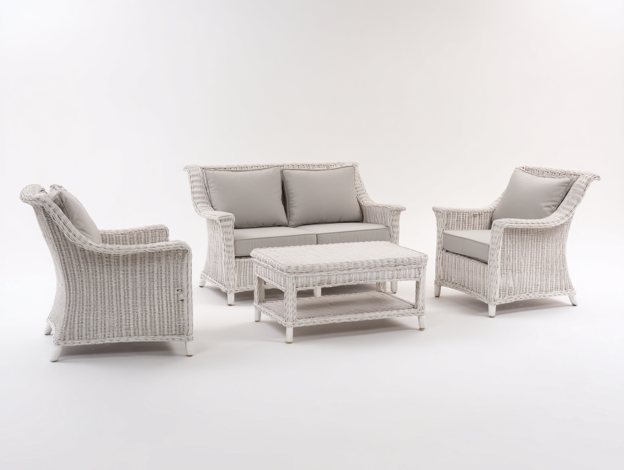 Gartensofa Set Polyrattan 185x78x82 cm - Weiß-Grau - Modernes Design für Garten-Vitiospace