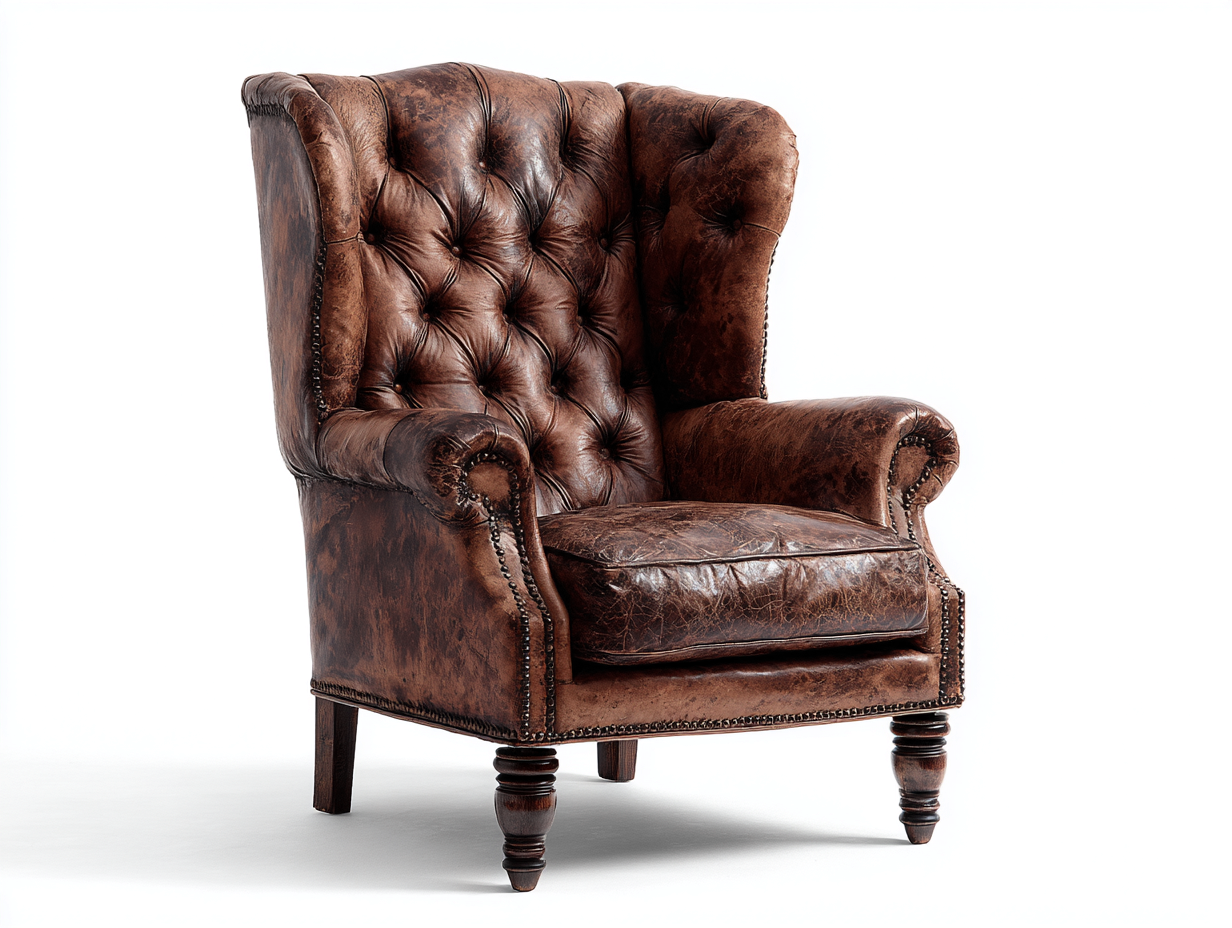 Ohrensessel Echtleder 92x88x108 cm - Dunkelbraun - Vintage Chesterfield Stil-Vitiospace