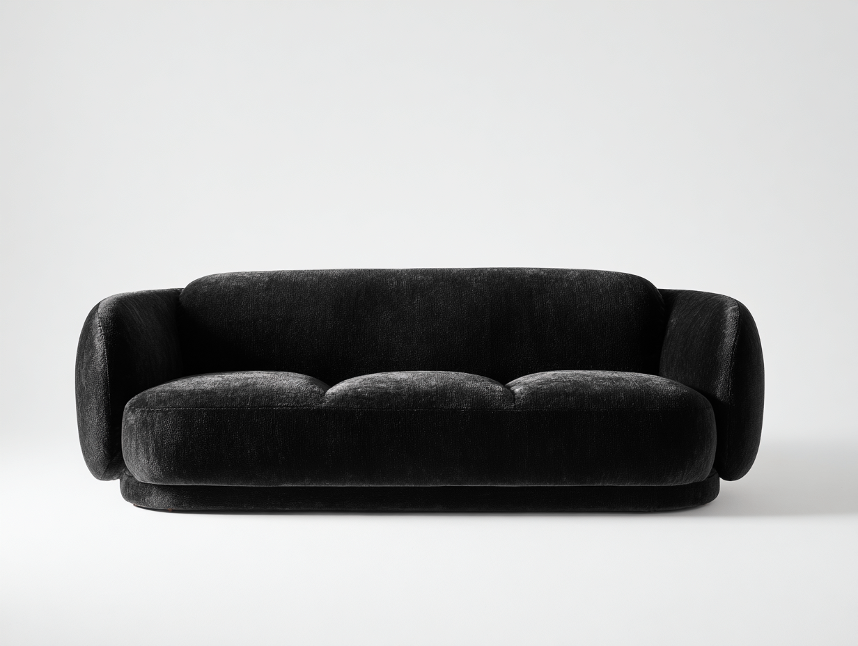 3 Sitzer Sofas 225x95x72 cm - Samtstoff in Schwarz für Wohnzimmer - moderner Lounge-Stil-Vitiospace