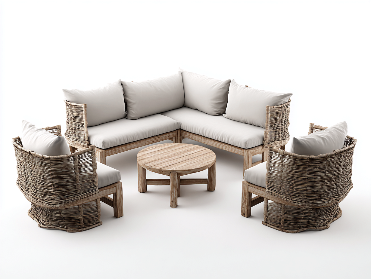 Gartensofa Rattanoptik 240 x 240 x 82 cm - Natur-Weiß - für Terrasse und Garten-Vitiospace