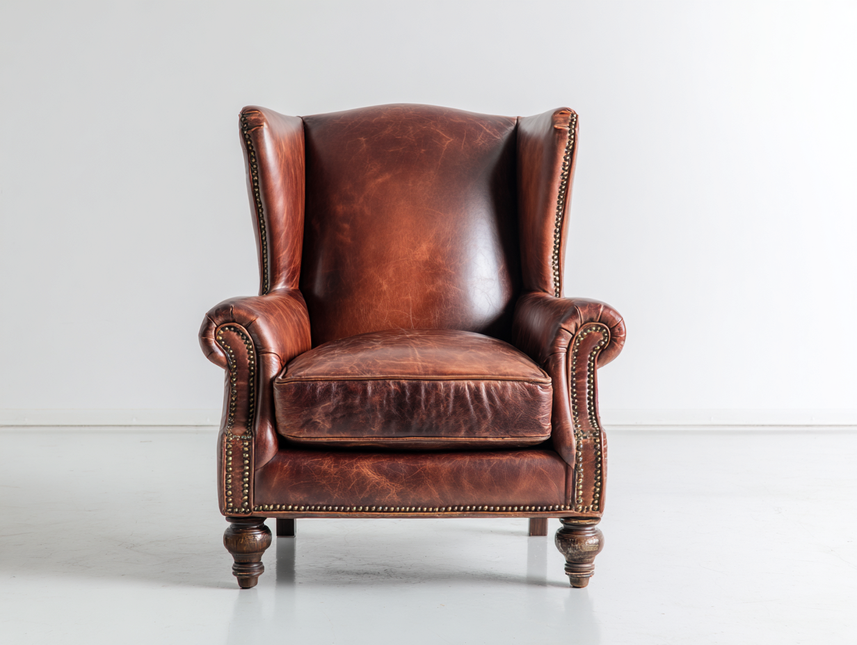 Ohrensessel Echtleder 90x86x105 cm - Braun - Klassischer Vintage Stil-Vitiospace