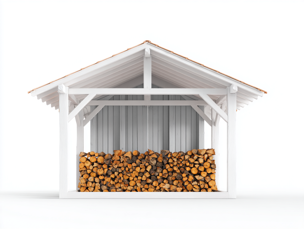 Kaminholzregal Holz 220x75x210 cm - Weiß-Natur - Überdachtes Design-Vitiospace