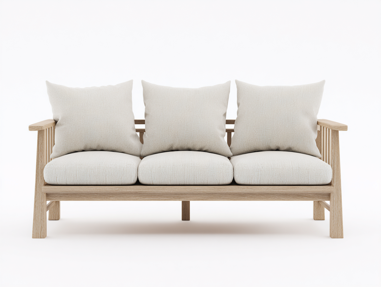3 Sitzer Sofas Holzrahmen 205x82x86 cm - Naturholz-Beige - Modernes Design für Wohnzimmer-Vitiospace