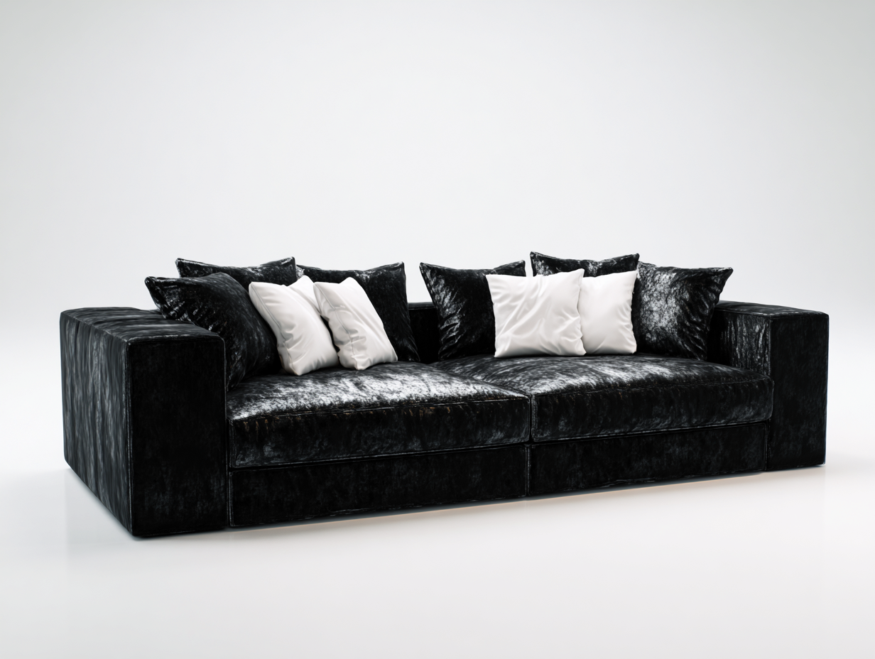 3 Sitzer Sofas aus Samtstoff 255x92x75 cm - Schwarz - modernes Design-Vitiospace