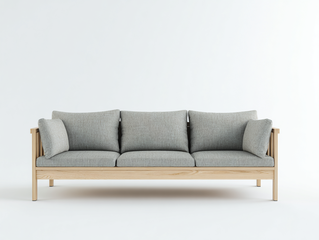 3 Sitzer Sofas aus Stoff und Holz 230x86x78 cm - Grau-Natur - modernes Design-Vitiospace