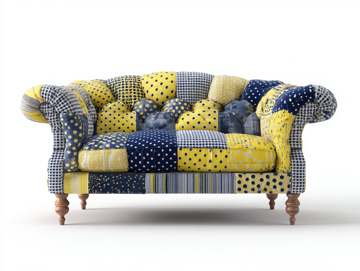 Zweisitzer Sofa Stoff 165x92x88 cm Blau-Gelb - klassisches Patchworkdesign-Coriaoloft
