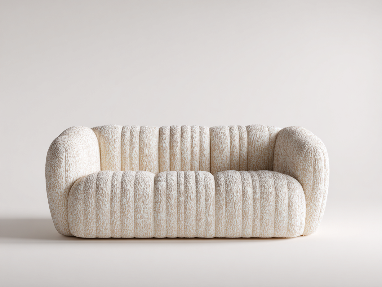 Zweisitzer Sofa Bouclé-Stoff 182x90x74 cm - Cremeweiß - Modernes Design für Wohnzimmer-Coriaoloft