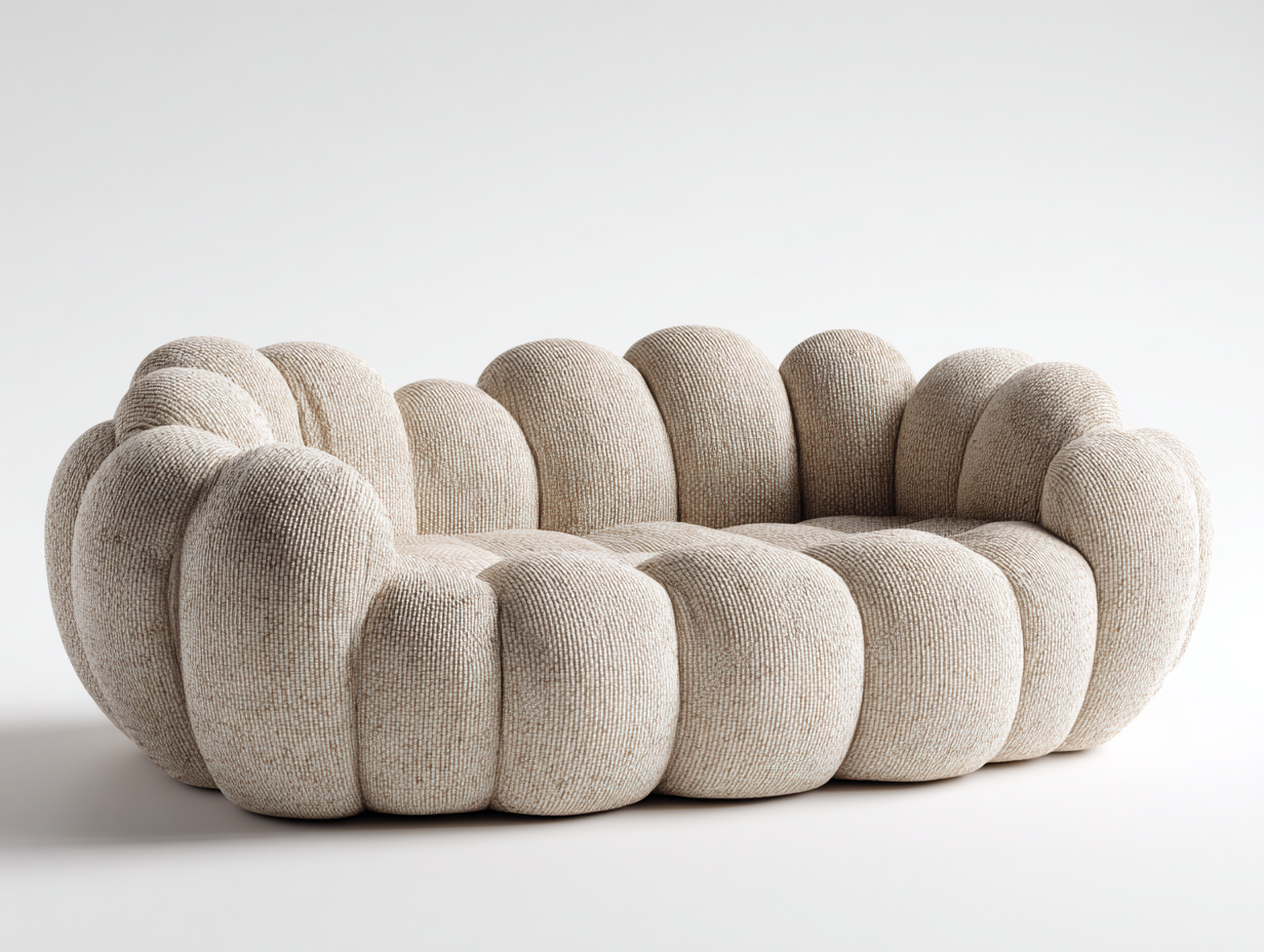 Zweisitzer Sofa Bouclé Stoff 178x92x76 cm - Beige - Modernes Runddesign-Coriaoloft