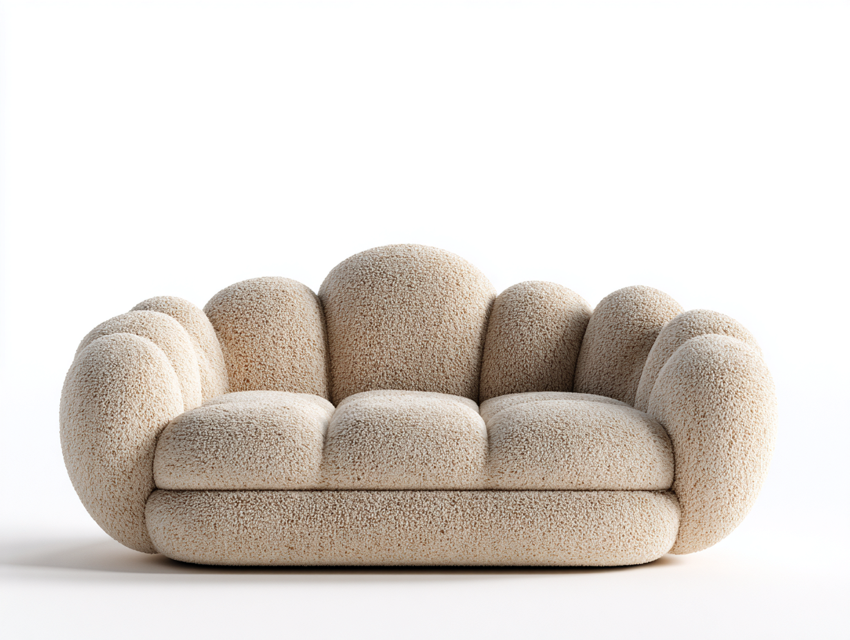 Zweisitzer Sofa Teddy Stoff 175x88x82 cm Beige - rundes Wohnzimmerdesign-Coriaoloft