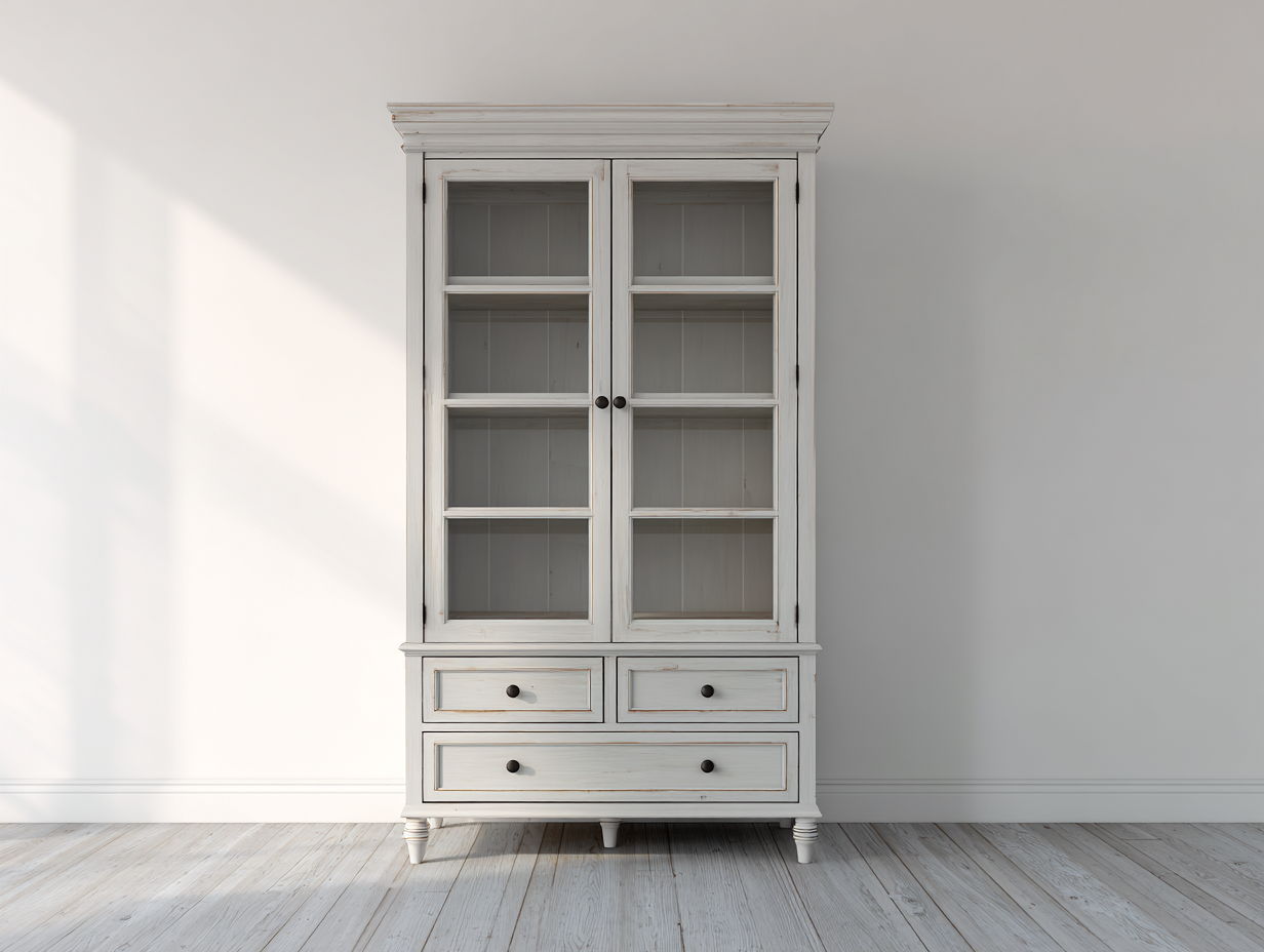 Vitrinen Holz Glas 100x45x195 cm Weiß - klassisches Landhausdesign-Coriaoloft