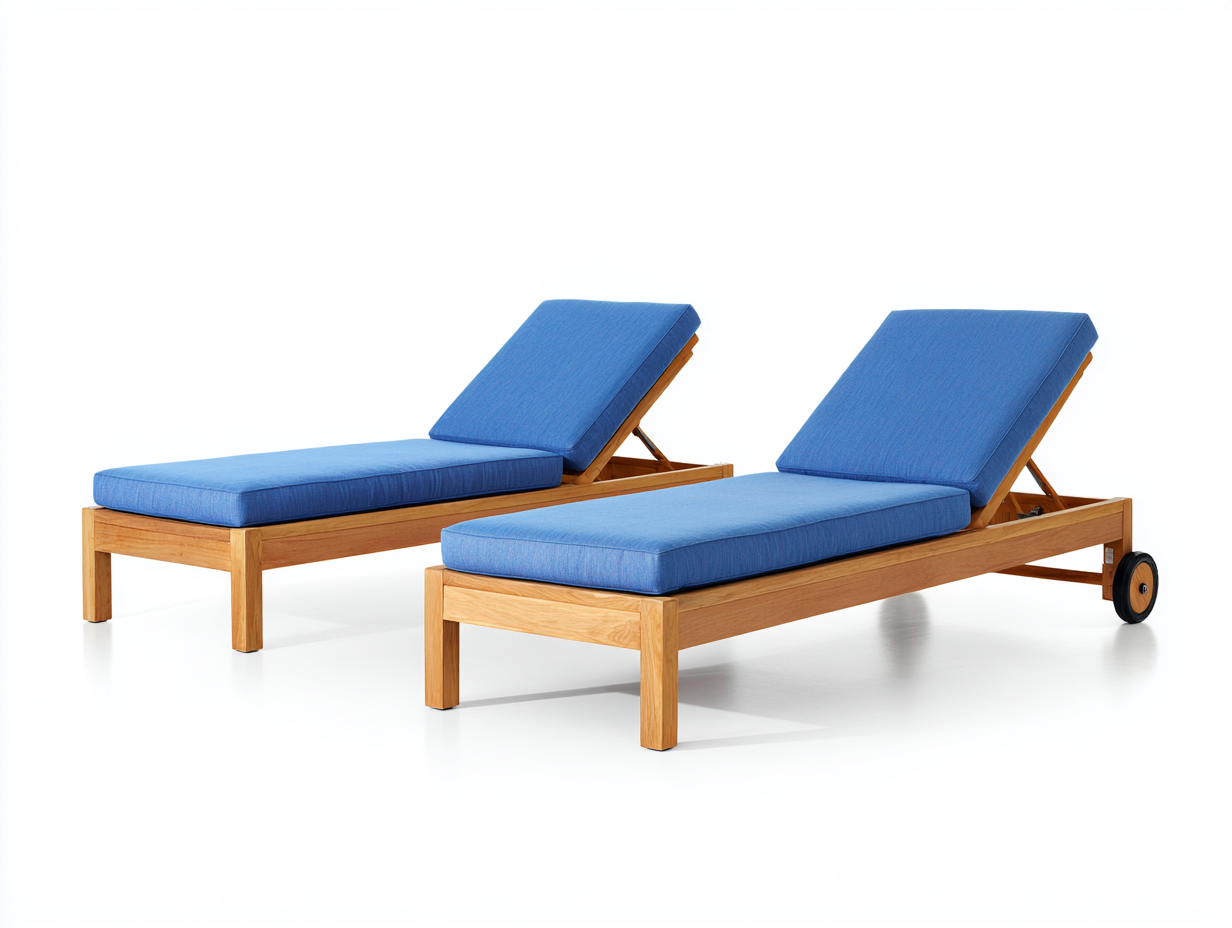 Gartenliege Holz 198x64x84 cm - Holzfarben-Blau - für Garten und Terrasse mit verstellbarer Rückenlehne-Coriaoloft