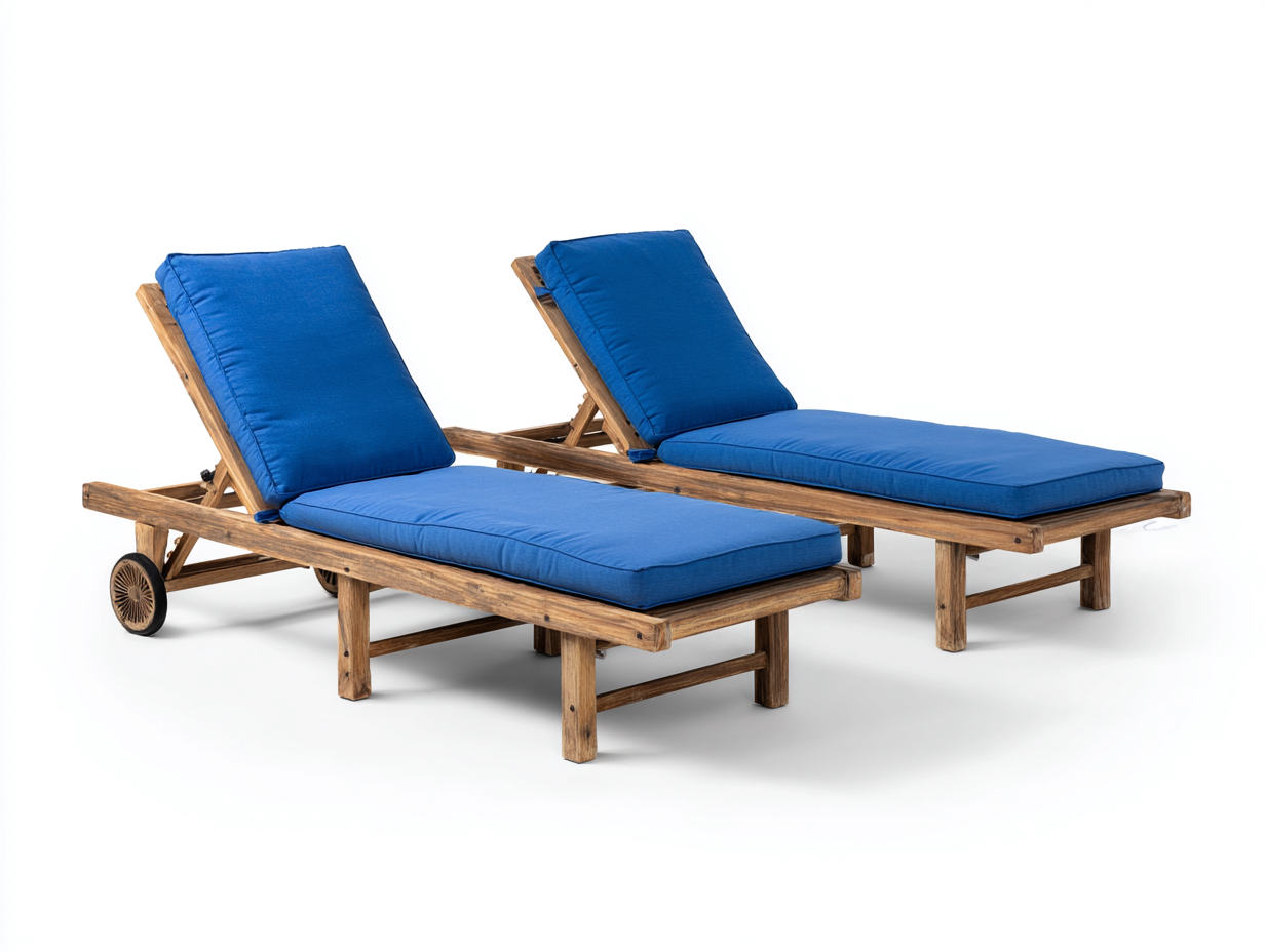 Gartenliege Holz 200x70x85 cm Natur-Blau - verstellbares Outdoor Design-Coriaoloft