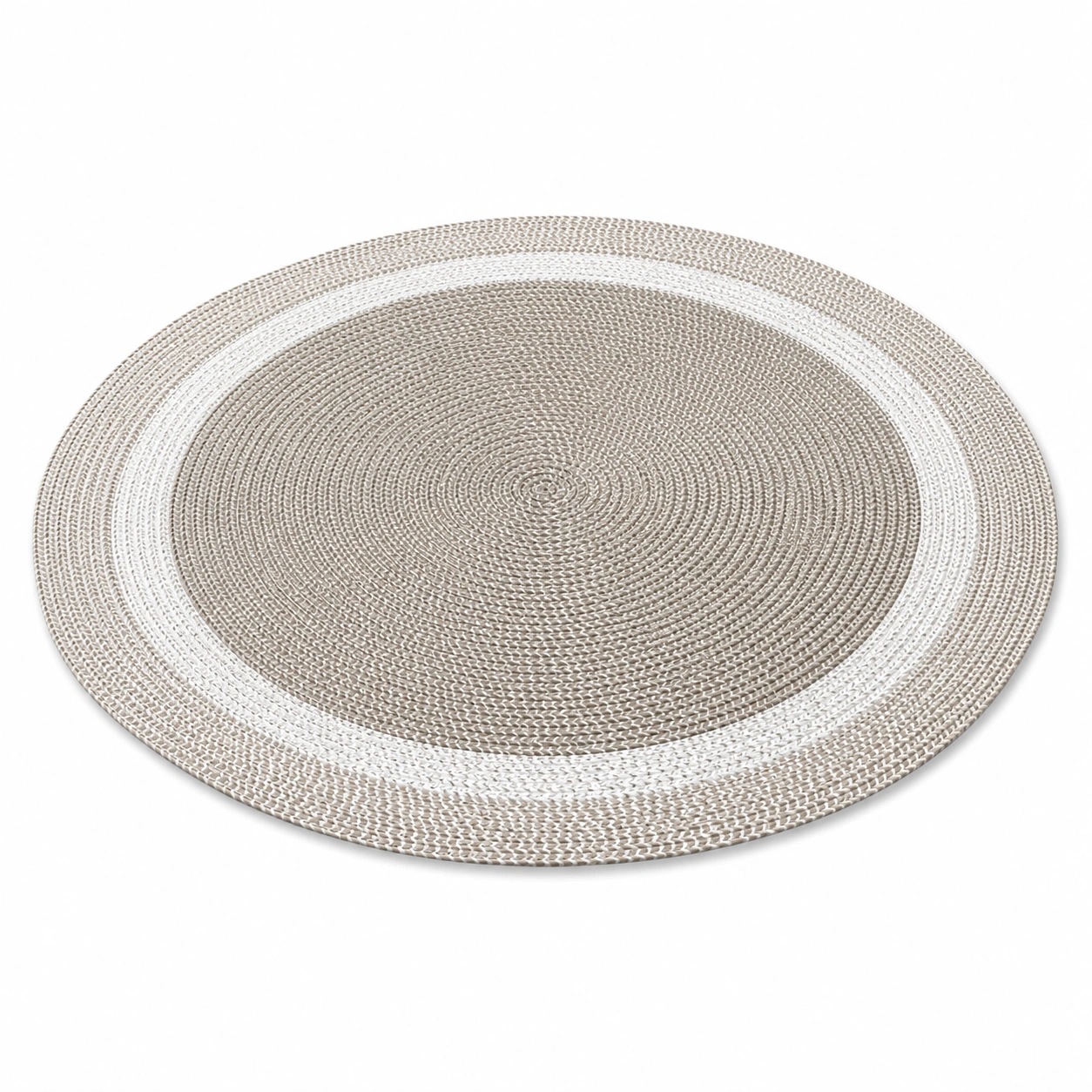 Tovaglietta rotonda intrecciata beige con bordo bianco 38cm-havormika
