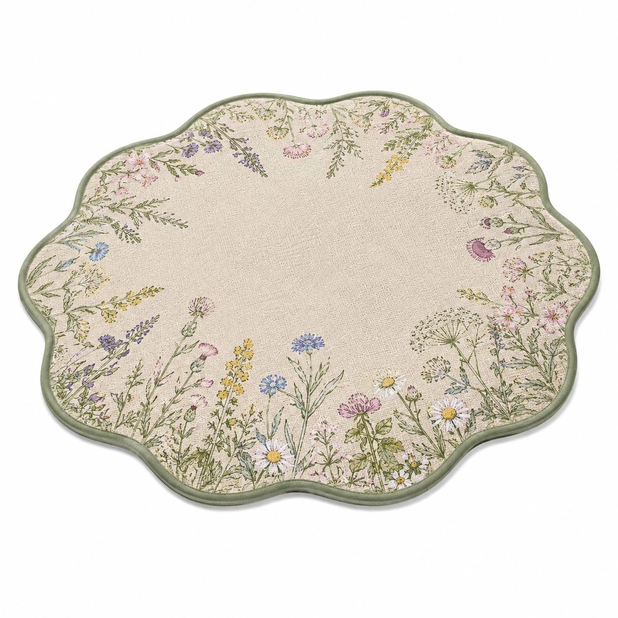 Tovaglietta Rotonda Ricamata con Fiori Primaverili Multicolore-havormika