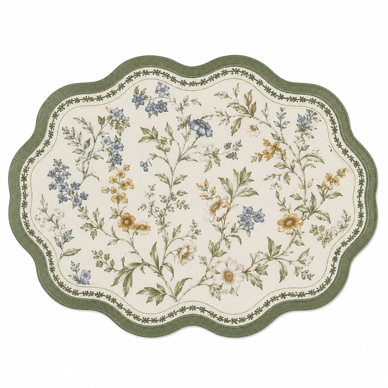 Tovaglietta Floreale Ovale 50x35 cm Crema e Verde-havormika