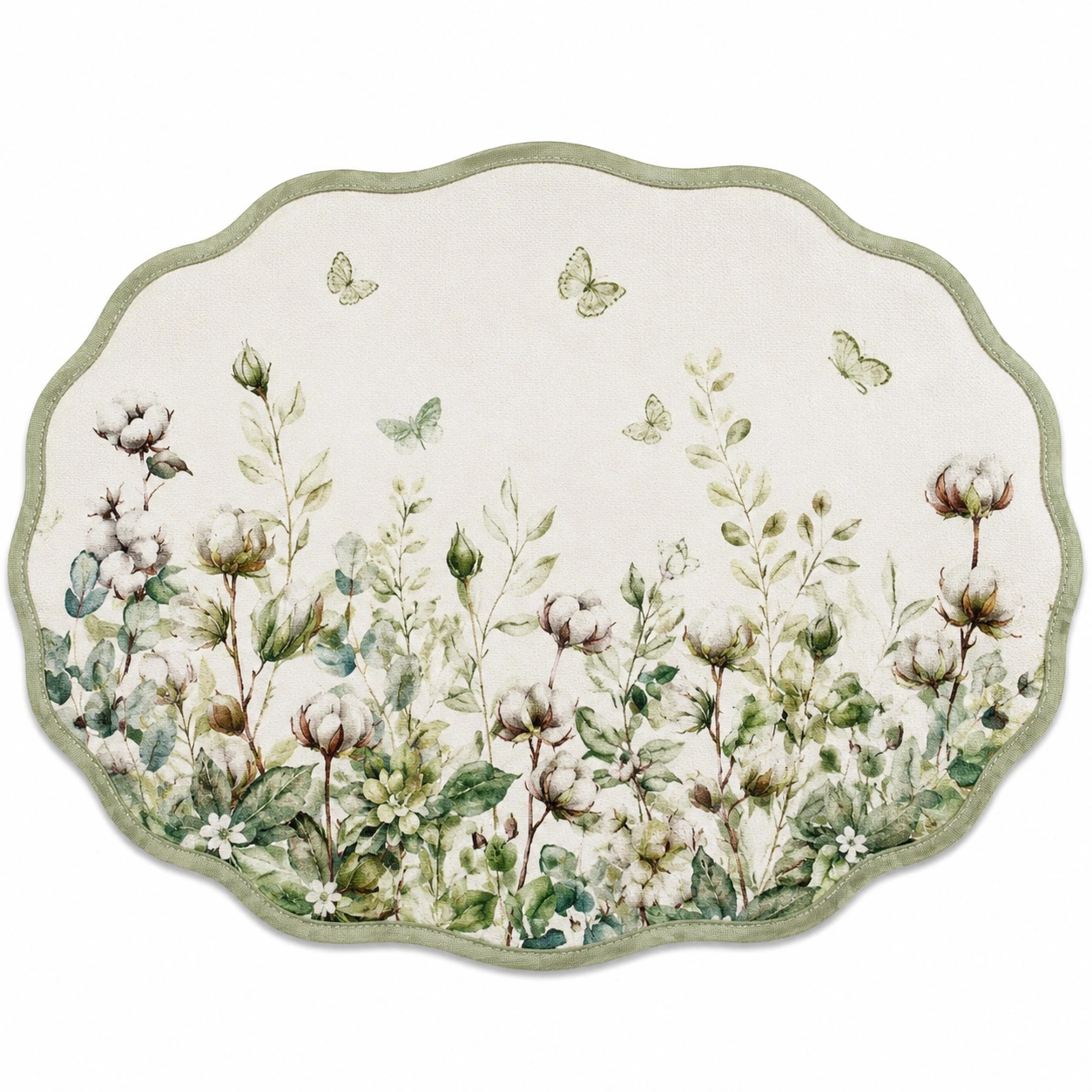 Tovaglietta Decorativa Floreale con Farfalle Verde/Bianco-havormika