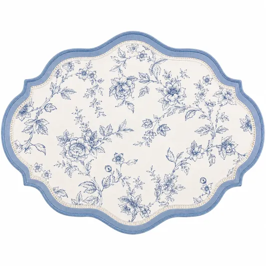 Tovaglietta Floreale Plastificata Bianco e Blu 38x28 cm-havormika