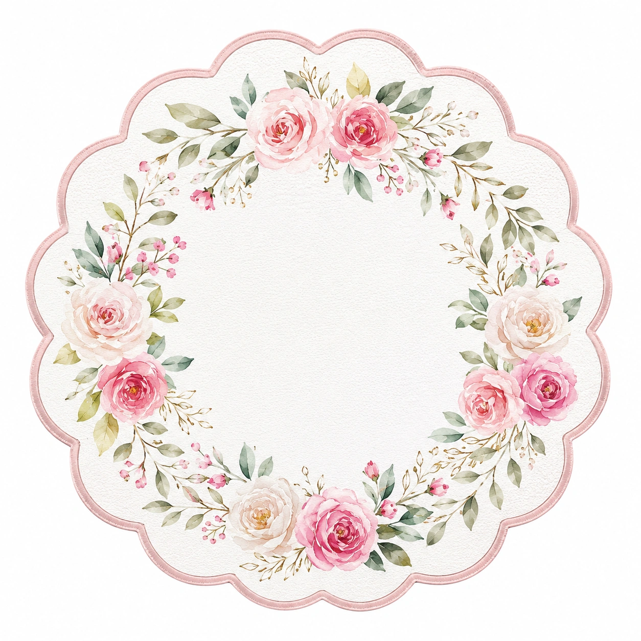 Tovaglietta Rotonda Floreale 35x35cm Rosa e Verde-havormika