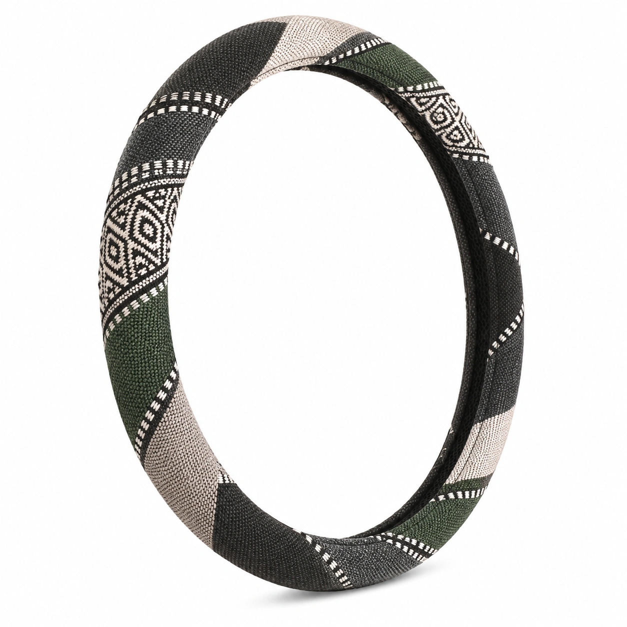 Coprivolante in Tessuto con Motivo Geometrico Verde Nero Beige-havormika