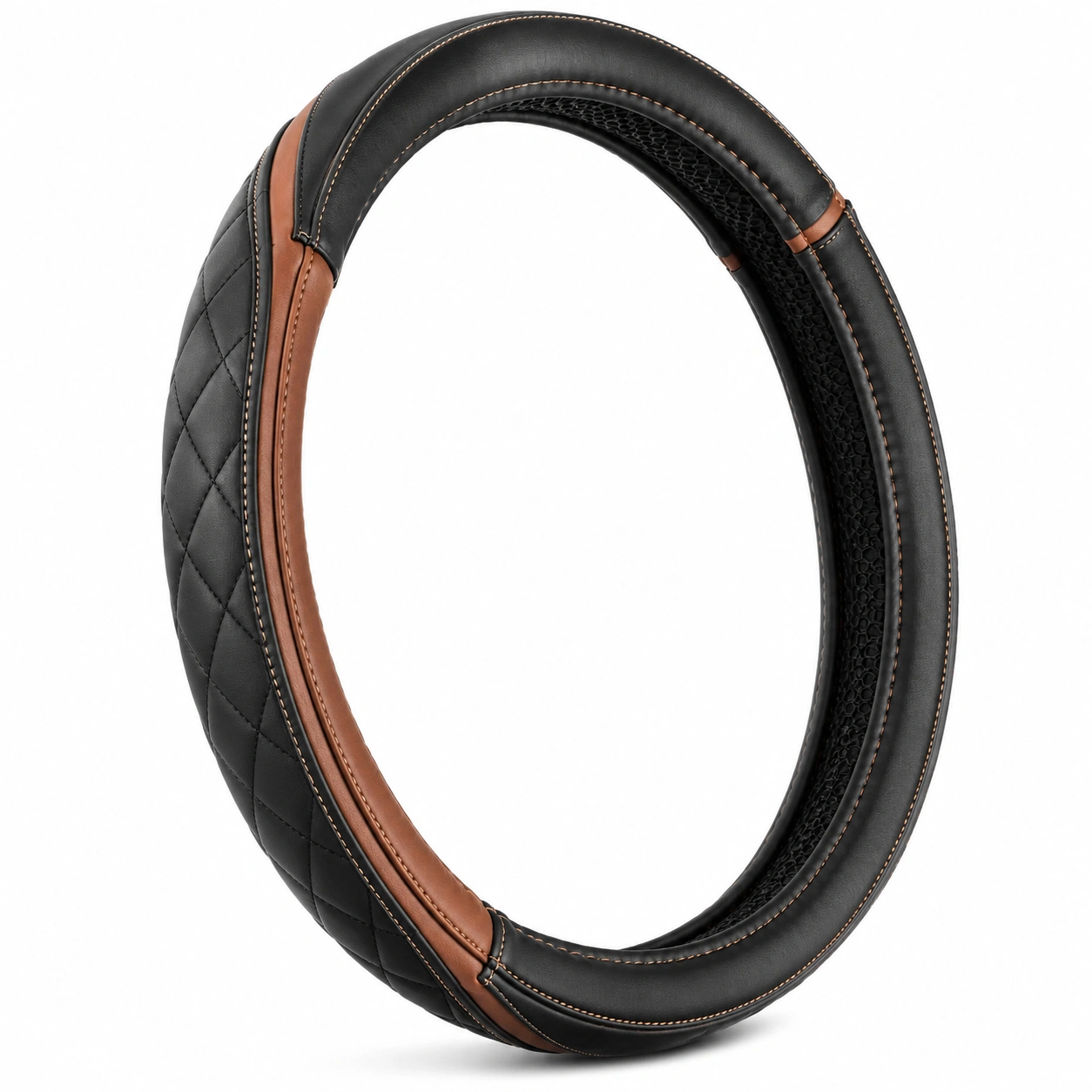 Coprivolante Elegante per Auto Nero e Marrone 37-38cm-havormika